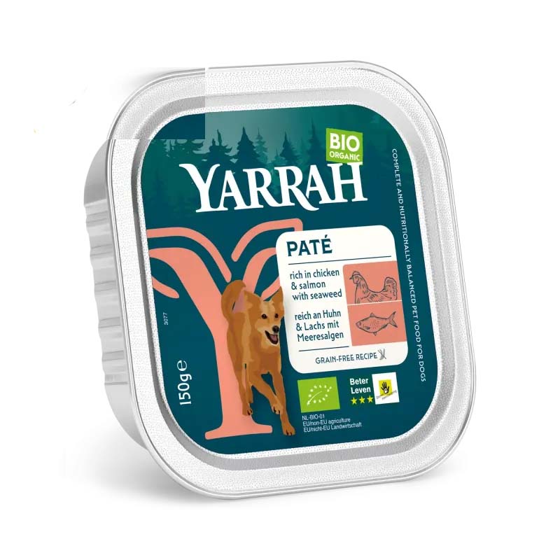 Bio Pate mit Huhn und Lachs 150g Hund Nassfutter Yarrah